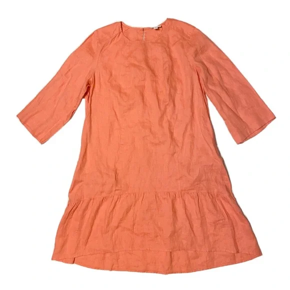 NWT J. Jill Love Linen Swing Tiered Dress 3/4 Sleeve Apricot (Size Large)